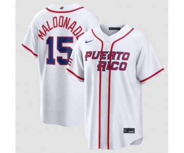 Men's Puerto Rico Baseball #15 Martín Maldonado White 2026 World Baseball Classic Home Stadium Stitched Jersey