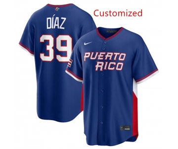 Men's Puerto Rico Baseball Customized Blue 2026 World Baseball Classic Road Stadium Stitched Jersey