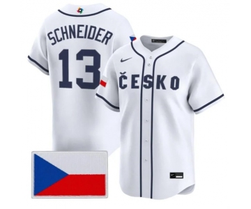 Men's Czech Republic Baseball #13 Martin Schneider Nike White 2026 World Baseball Classic Jersey