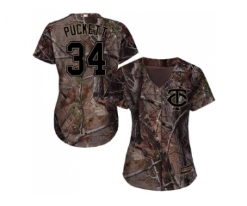 Women Minnesota Twins #34 Kirby Puckett Camo Realtree Collection Cool Base Stitched MLB Jersey