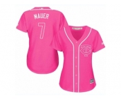 Women's Majestic Minnesota Twins #7 Joe Mauer Authentic Pink Fashion Cool Base MLB Jersey