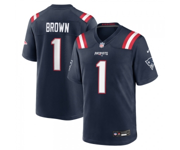 Men's New England Patriots #1 A.J. Brown Navy Stitched Game Jersey