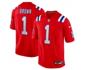 Men's New England Patriots #1 A.J. Brown Red Stitched Game Jersey Men's New England Patriots #1 A.J. Brown Red Stitched Game Jersey