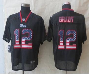 nike nfl jerseys new england patriots #12 brady black[Elite USA flag fashion]