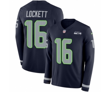 Men's Nike Seattle Seahawks #16 Tyler Lockett Limited Navy Blue Therma Long Sleeve NFL Jersey