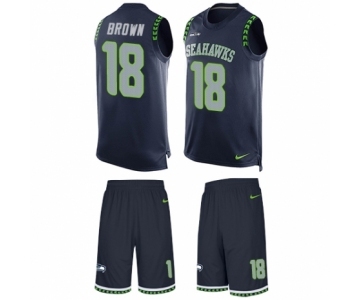Men's Nike Seattle Seahawks #18 Jaron Brown Limited Steel Blue Tank Top Suit NFL Jersey