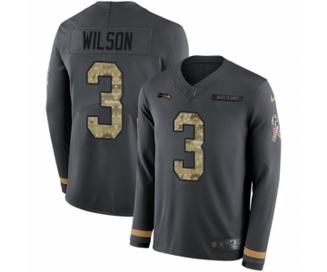 Men's Nike Seattle Seahawks #3 Russell Wilson Limited Black Salute to Service Therma Long Sleeve NFL Jersey