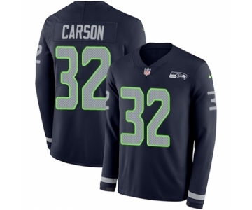 Men's Nike Seattle Seahawks #32 Chris Carson Limited Navy Blue Therma Long Sleeve NFL Jersey
