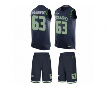 Men's Nike Seattle Seahawks #63 Mark Glowinski Limited Steel Blue Tank Top Suit NFL Jersey