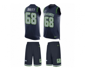 Men's Nike Seattle Seahawks #68 Justin Britt Limited Steel Blue Tank Top Suit NFL Jersey
