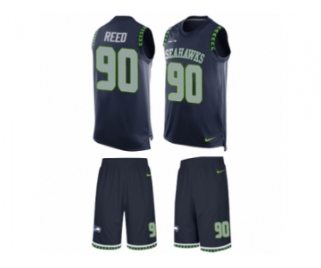Men's Nike Seattle Seahawks #90 Jarran Reed Limited Steel Blue Tank Top Suit NFL Jersey