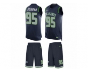 Men's Nike Seattle Seahawks #95 Dion Jordan Limited Steel Blue Tank Top Suit NFL Jersey