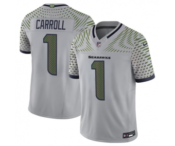 Men's Seattle Seahawks #1 Pete Carroll Gray 2025 F.U.S.E. “Rivalries” Vapor Untouchable Limited Football Stitched Jersey