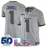 Men's Seattle Seahawks #1 Pete Carroll Gray 2025 F.U.S.E. Super Bowl LX Patch And 50th Season Patch “Rivalries” Vapor Limited Football Stitched Jersey Men's Seattle Seahawks #1 Pete Carroll Gray 2025 F.U.S.E. Super Bowl LX Patch And 50th Season Patch “Rivalries” Vapor Limited Football Stitched Jersey