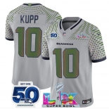 Men's Seattle Seahawks #10 Cooper Kupp Grey 2025 F.U.S.E. Super Bowl LX Patch And 50th Season Patch “Rivalries” Vapor Limited Football Stitched Jersey