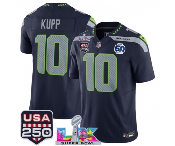 Men's Seattle Seahawks #10 Cooper Kupp Navy 2025 F.U.S.E. Super Bowl LX Patch And 50th Season Patch Vapor Limited Football Stitched Jersey
