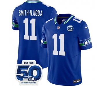 Men's Seattle Seahawks #11 Jaxon Smith-Njigba 2025 F.U.S.E 50th Anniversary Patch Throwback Vapor Limited Football Stitched Jersey