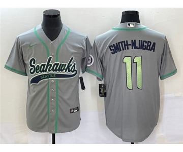 Men's Seattle Seahawks #11 Jaxon Smith-Njigba Gray With Patch Cool Base Stitched Baseball Jersey