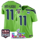 Men's Seattle Seahawks #11 Jaxon Smith-Njigba Green 2025 F.U.S.E. Super Bowl LX Patch And 50th Season & USA 250' Patch Vapor Limited Football Stitched Jers Men's Seattle Seahawks #11 Jaxon Smith-Njigba Green 2025 F.U.S.E. Super Bowl LX Patch And 50th Season & USA 250' Patch Vapor Limited Football Stitched Jers