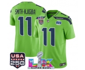 Men's Seattle Seahawks #11 Jaxon Smith-Njigba Green 2025 F.U.S.E. Super Bowl LX Patch And 50th Season & USA 250' Patch Vapor Limited Football Stitched Jers