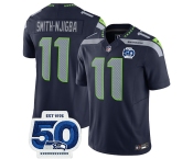 Men's Seattle Seahawks #11 Jaxon Smith-Njigba Navy 2025 F.U.S.E. 50th Anniversary Patch Vapor Limited Football Stitched Jersey
