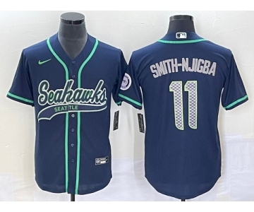 Men's Seattle Seahawks #11 Jaxon Smith-Njigba Navy With Patch Cool Base Stitched Baseball Jersey