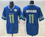 Men's Seattle Seahawks #11 Jaxon Smith-Njigba Royal FUSE 2025 NFC West Champions Patch Limited Stitched Jersey Men's Seattle Seahawks #11 Jaxon Smith-Njigba Royal FUSE 2025 NFC West Champions Patch Limited Stitched Jersey