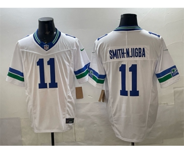 Men's Seattle Seahawks #11 Jaxon Smith-Njigba White F.U.S.E. Vapor Throwback Limited Stitched Football Jersey