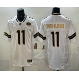 Men's Seattle Seahawks #11 Jaxon Smith-Njigba White Gold 2025 FUSE 50th Season Patch Limited Stitched Jersey Men's Seattle Seahawks #11 Jaxon Smith-Njigba White Gold 2025 FUSE 50th Season Patch Limited Stitched Jersey