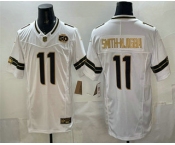 Men's Seattle Seahawks #11 Jaxon Smith-Njigba White Gold 2025 FUSE 50th Season Patch Limited Stitched Jersey Men's Seattle Seahawks #11 Jaxon Smith-Njigba White Gold 2025 FUSE 50th Season Patch Limited Stitched Jersey