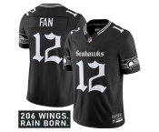Men's Seattle Seahawks #12 Fan Black 2025 F.U.S.E. 'Gothic Rain City Shadows Edition' Vapor Limited Football Stitched Jersey