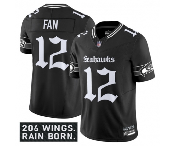 Men's Seattle Seahawks #12 Fan Black 2025 F.U.S.E. 'Gothic Rain City Shadows Edition' Vapor Limited Football Stitched Jersey