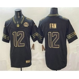 Men's Seattle Seahawks #12 Fan Black Gold 2025 FUSE 50th Season Patch Limited Stitched Jersey