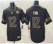 Men's Seattle Seahawks #12 Fan Black Gold 2025 FUSE 50th Season Patch Limited Stitched Jersey Men's Seattle Seahawks #12 Fan Black Gold 2025 FUSE 50th Season Patch Limited Stitched Jersey
