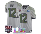 Men's Seattle Seahawks #12 Fan Gray 2025 F.U.S.E. Super Bowl LX & US 250th anniversary Patch And 50th Season Patch “Rivalries” Vapor Limited Football Stitc