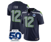 Men's Seattle Seahawks #12 Fan Navy 2025 F.U.S.E. 50th Anniversary Patch Vapor Limited Football Stitched Jersey