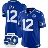 Men's Seattle Seahawks #12 Fan Royal 2025 F.U.S.E 50th Anniversary Patch Throwback Vapor Limited Football Stitched Jersey
