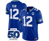 Men's Seattle Seahawks #12 Fan Royal 2025 F.U.S.E 50th Anniversary Patch Throwback Vapor Limited Football Stitched Jersey
