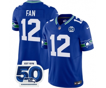Men's Seattle Seahawks #12 Fan Royal 2025 F.U.S.E 50th Anniversary Patch Throwback Vapor Limited Football Stitched Jersey