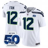 Men's Seattle Seahawks #12 Fan White 2025 F.U.S.E. 50th Anniversary Patch Vapor Limited Football Stitched Jersey