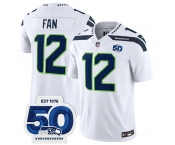 Men's Seattle Seahawks #12 Fan White 2025 F.U.S.E. 50th Anniversary Patch Vapor Limited Football Stitched Jersey