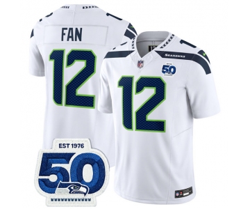 Men's Seattle Seahawks #12 Fan White 2025 F.U.S.E. 50th Anniversary Patch Vapor Limited Football Stitched Jersey