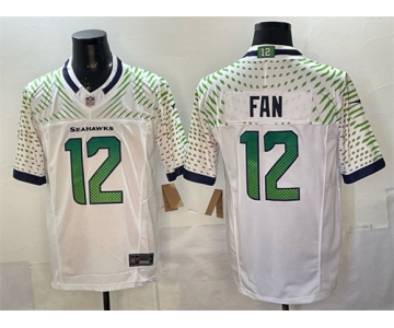 Men's Seattle Seahawks #12 Fan White 2025 F.U.S.E. “Rivalries” Vapor Untouchable Limited Football Stitched Jersey