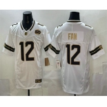 Men's Seattle Seahawks #12 Fan White Gold 2025 FUSE 50th Season Patch Limited Stitched Jersey