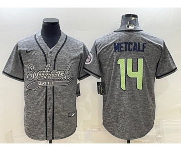 Men's Seattle Seahawks #14 DK Metcalf Grey Gridiron With Patch Cool Base Stitched Baseball Jersey
