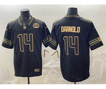 Men's Seattle Seahawks #14 Sam Darnold Black Gold 2025 F.U.S.E. 50th Season Patch Vapor Limited Stitched Football Jersey
