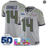 Men's Seattle Seahawks #14 Sam Darnold Gray 2025 F.U.S.E. Super Bowl LX Patch And 50th Season Patch “Rivalries” Vapor Limited Football Stitched Jersey