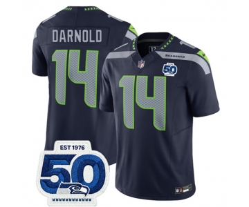 Men's Seattle Seahawks #14 Sam Darnold Navy 2025 F.U.S.E. 50th Anniversary Patch Vapor Limited Football Stitched Jersey