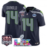 Men's Seattle Seahawks #14 Sam Darnold Navy 2025 F.U.S.E. Super Bowl LX Patch And 50th Season & USA 250' Patch Vapor Throwback Limited Football Stitched Je Men's Seattle Seahawks #14 Sam Darnold Navy 2025 F.U.S.E. Super Bowl LX Patch And 50th Season & USA 250' Patch Vapor Throwback Limited Football Stitched Je