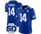 Men's Seattle Seahawks #14 Sam Darnold Royal 2025 F.U.S.E 50th Anniversary Patch Throwback Vapor Limited Football Stitched Jersey